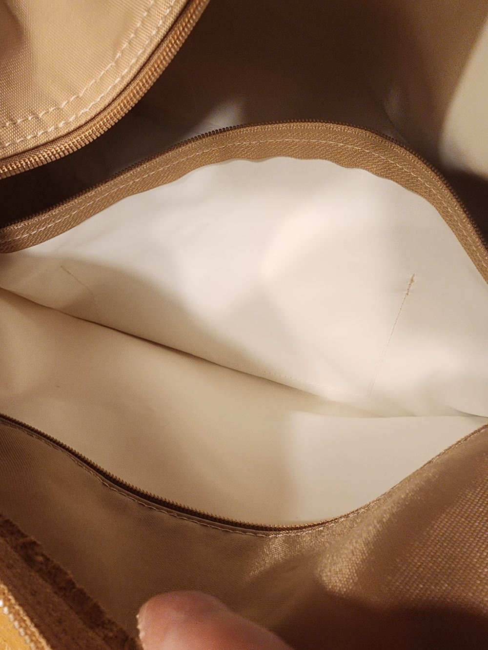 beige Longchamp Le Pliage Side Pocket Hobo bag lightweight sporty nylon - Picture 10 of 16